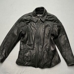 Vintage Luis Alvear Black Leather Zip Up Jacket  Biker Bomber Grunge Medium
